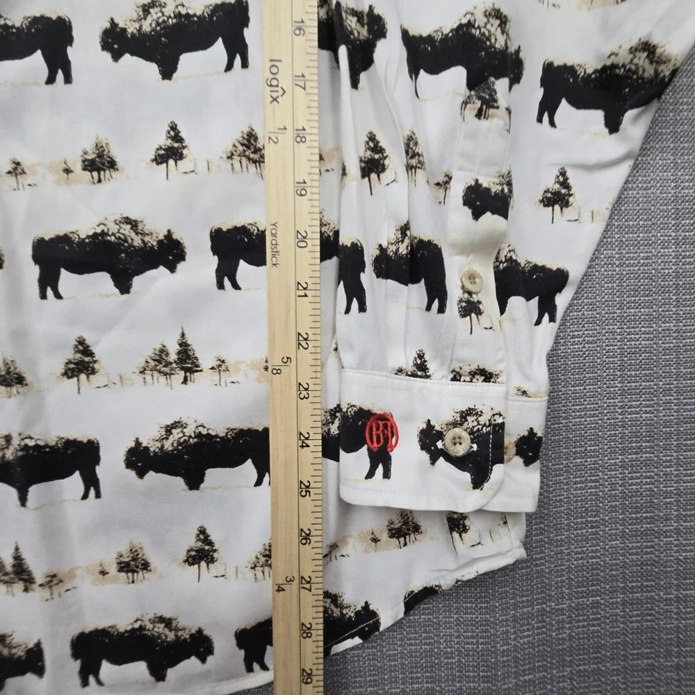 Barn Fly Shirt Mens Large White Bison Print Long Sleeve Button Up Western USA - Picture 7 of 10